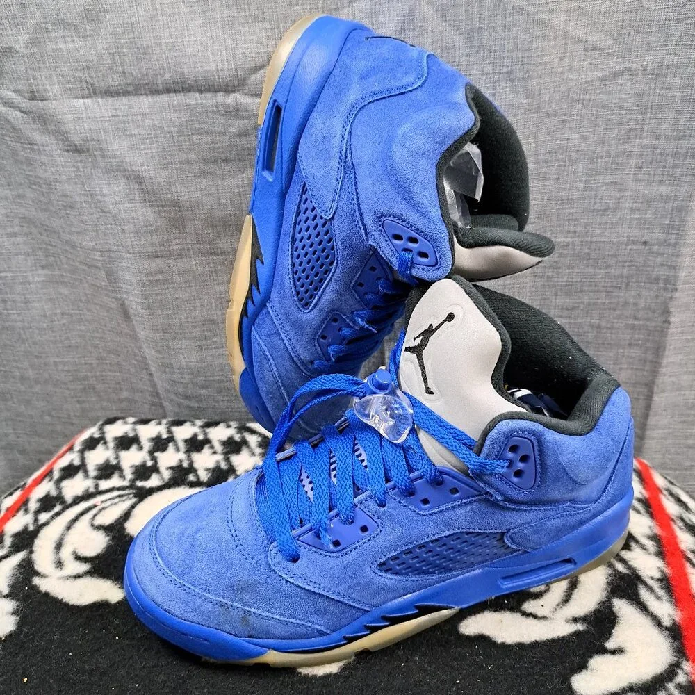 %Nike Jordan 5 Retro Blue Suede Youth 7Y Blue 440888-401 AJ16